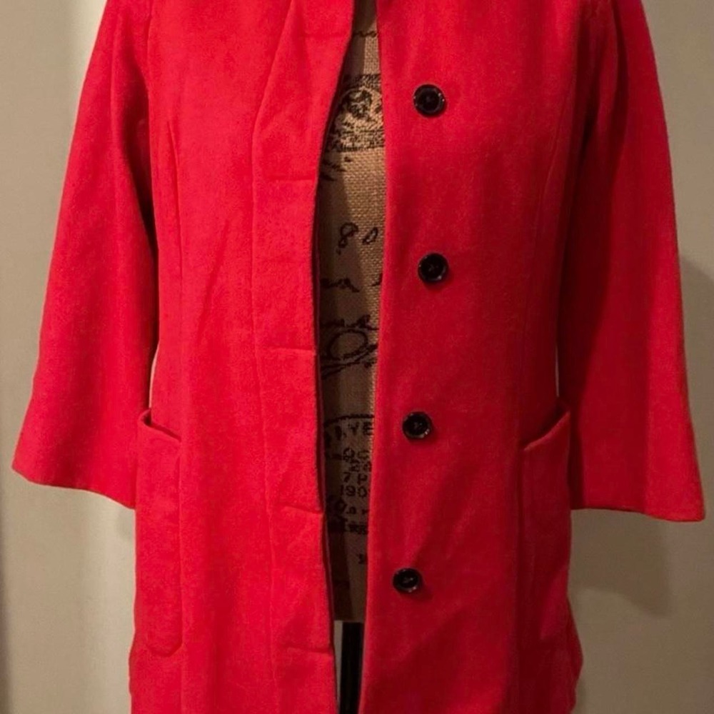Old Navy red wool blend jacket with black buttons, size XS